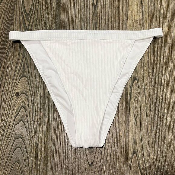 NWOT PINK Victoria’s Secret Swim Ribbed High Leg Bikini Bottom White Size L - Picture 1 of 5